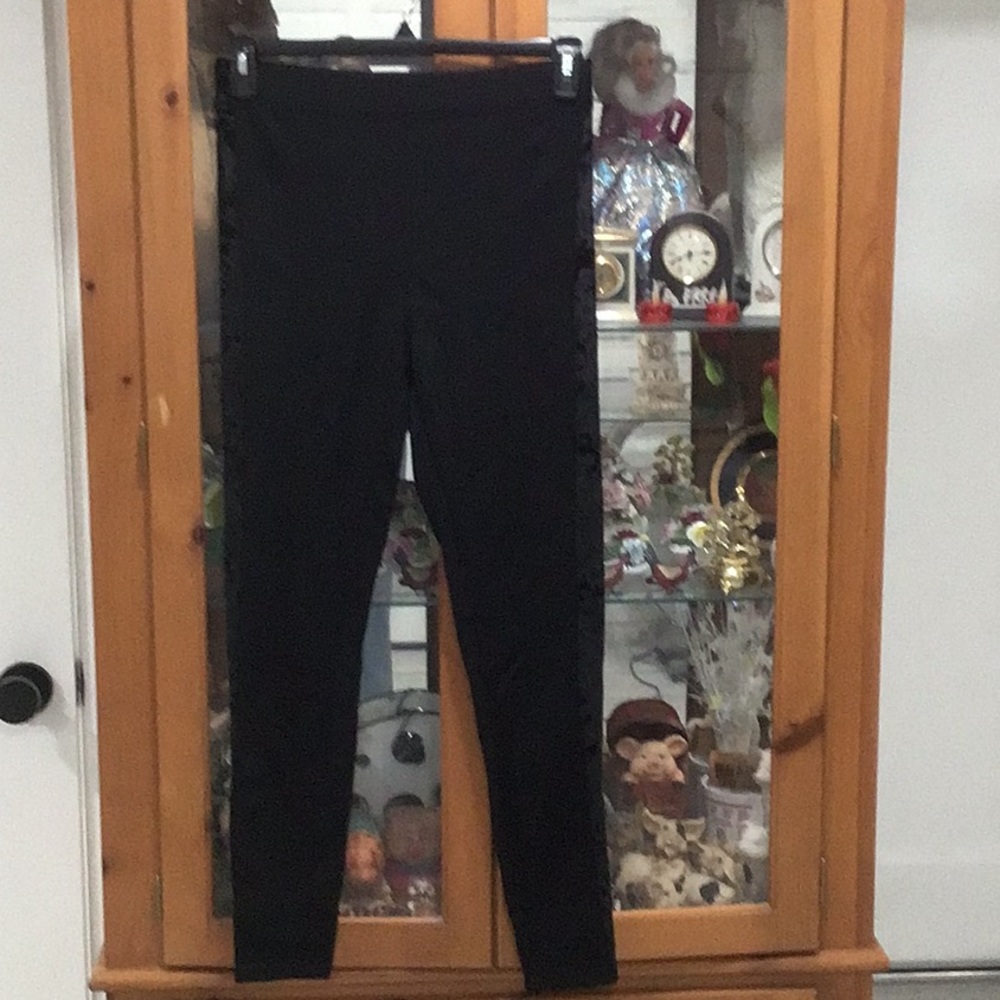 EXPRESS Velvet Side Trim   Black Leggings Skinny Fit Elastic Waist EUC
